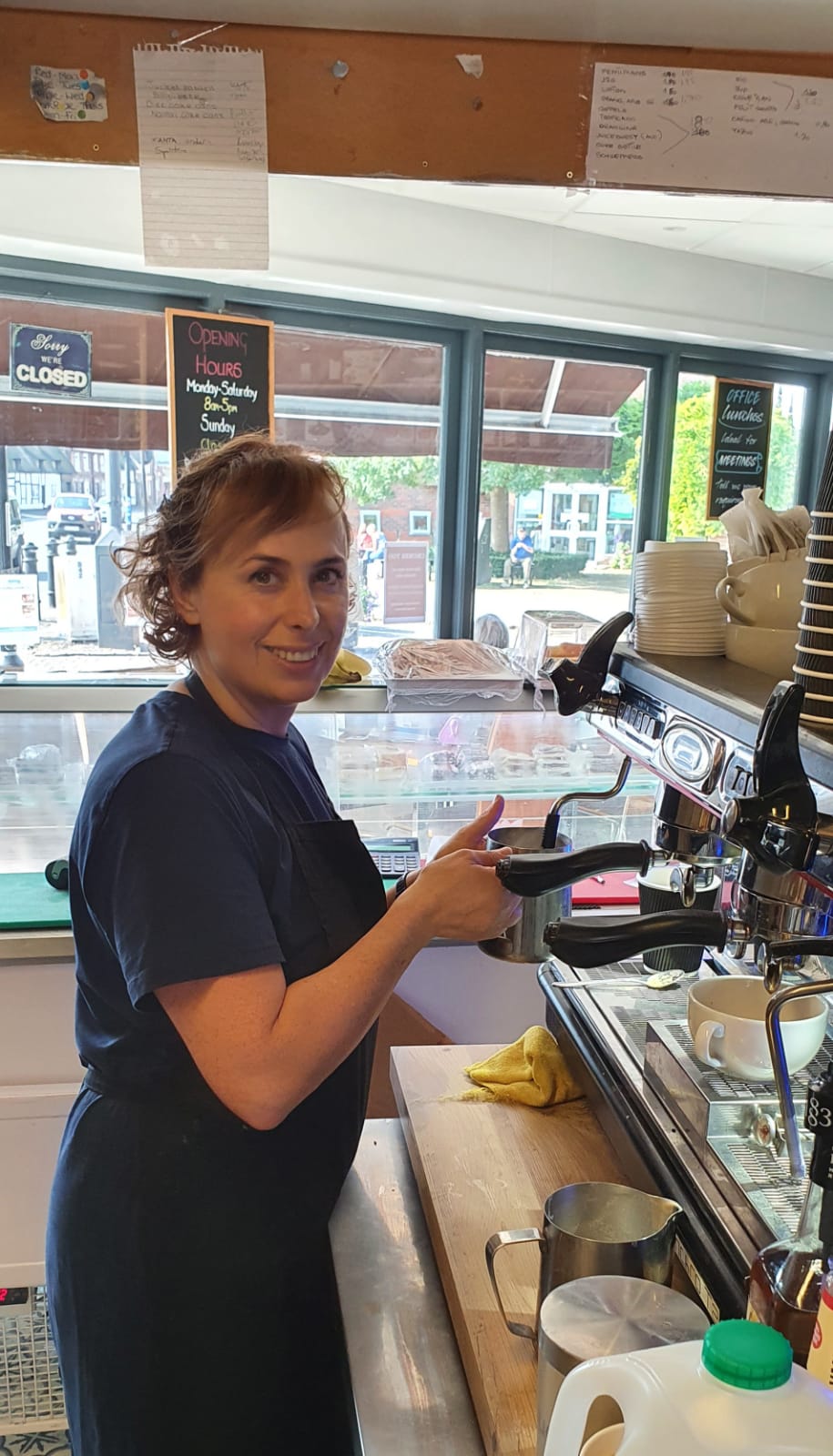 Semra at the espresso machine
